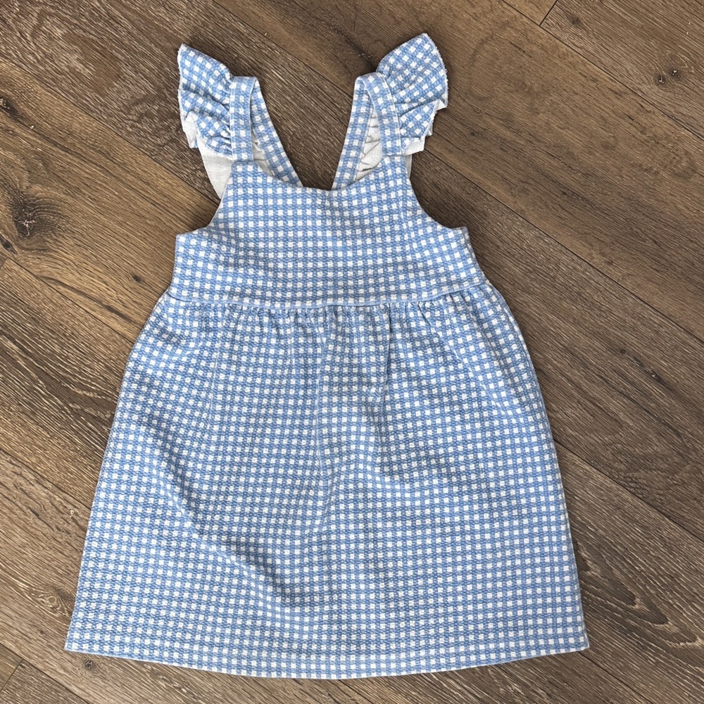 Zara Light Blue and White Gingham Ruffle Strap Dress
